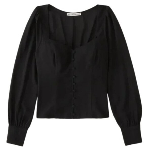 Abercrombie & Fitch Black Long Sleeve Button Front Top - Picture 1 of 3